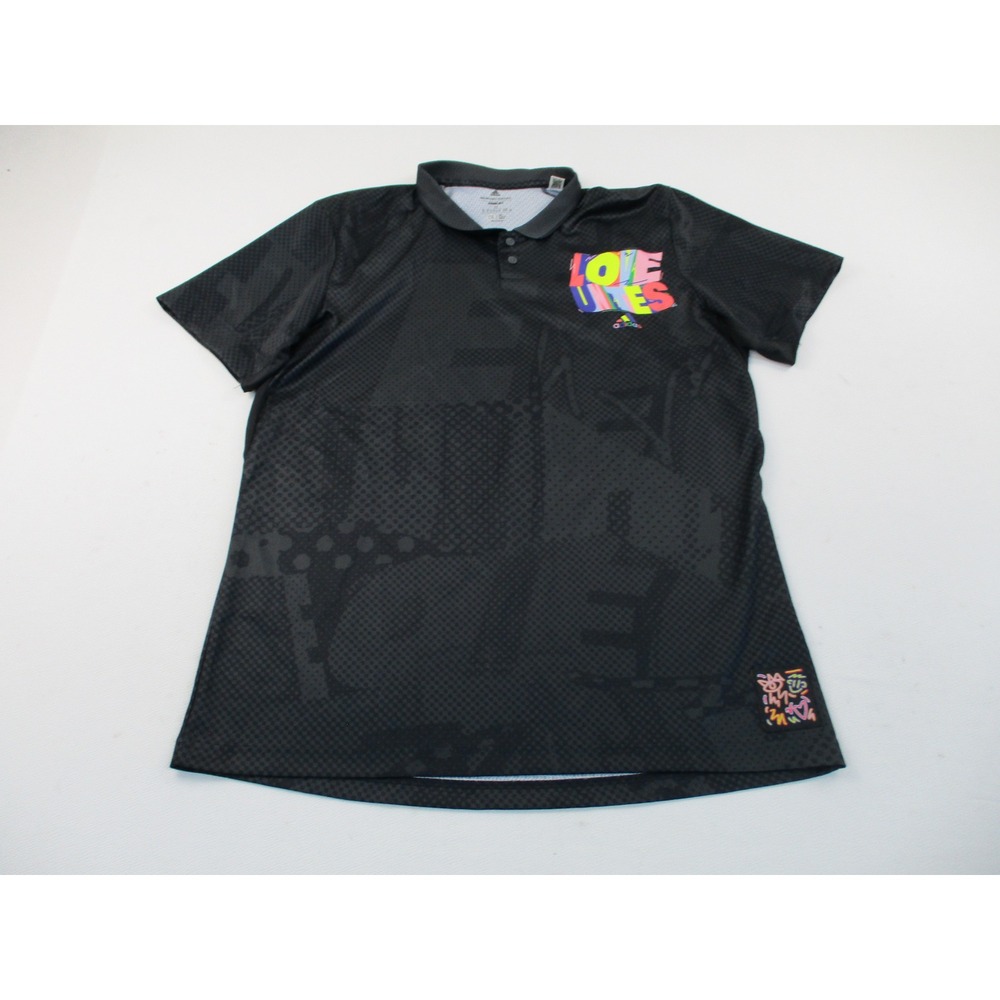 Adidas Polo Shirt Mens XL Black Love Unites Graphic Freelift Parley HD3362